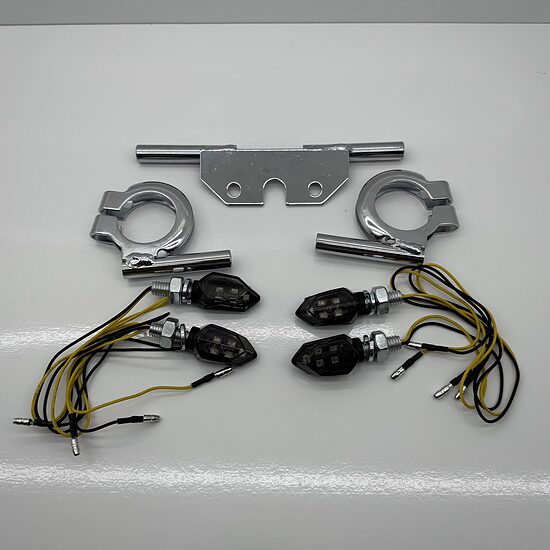 Set 4x Simson LED mini Blinker + Blinkerträger M8 kurz Chrom